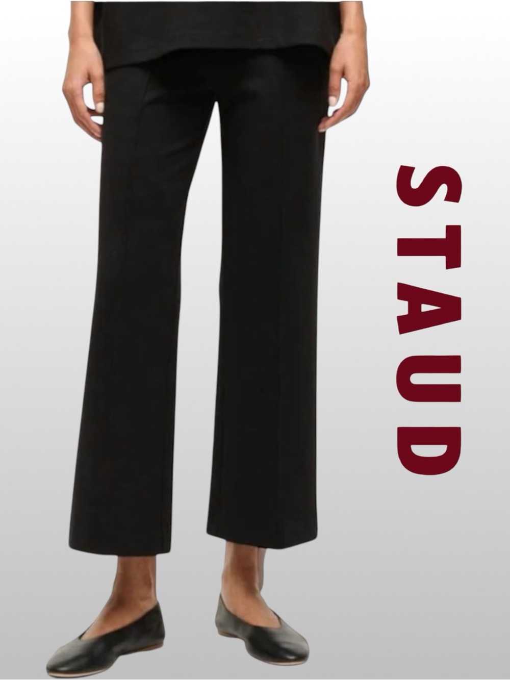 STAUD Knack Flare Pants Black Size XL Trousers Center Seam Wide Leg Dress Pants
